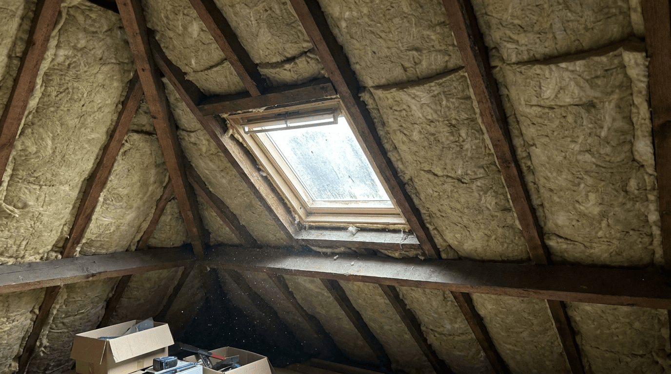 Isolatiemateriaal aangebracht in een dak of spouwmuur